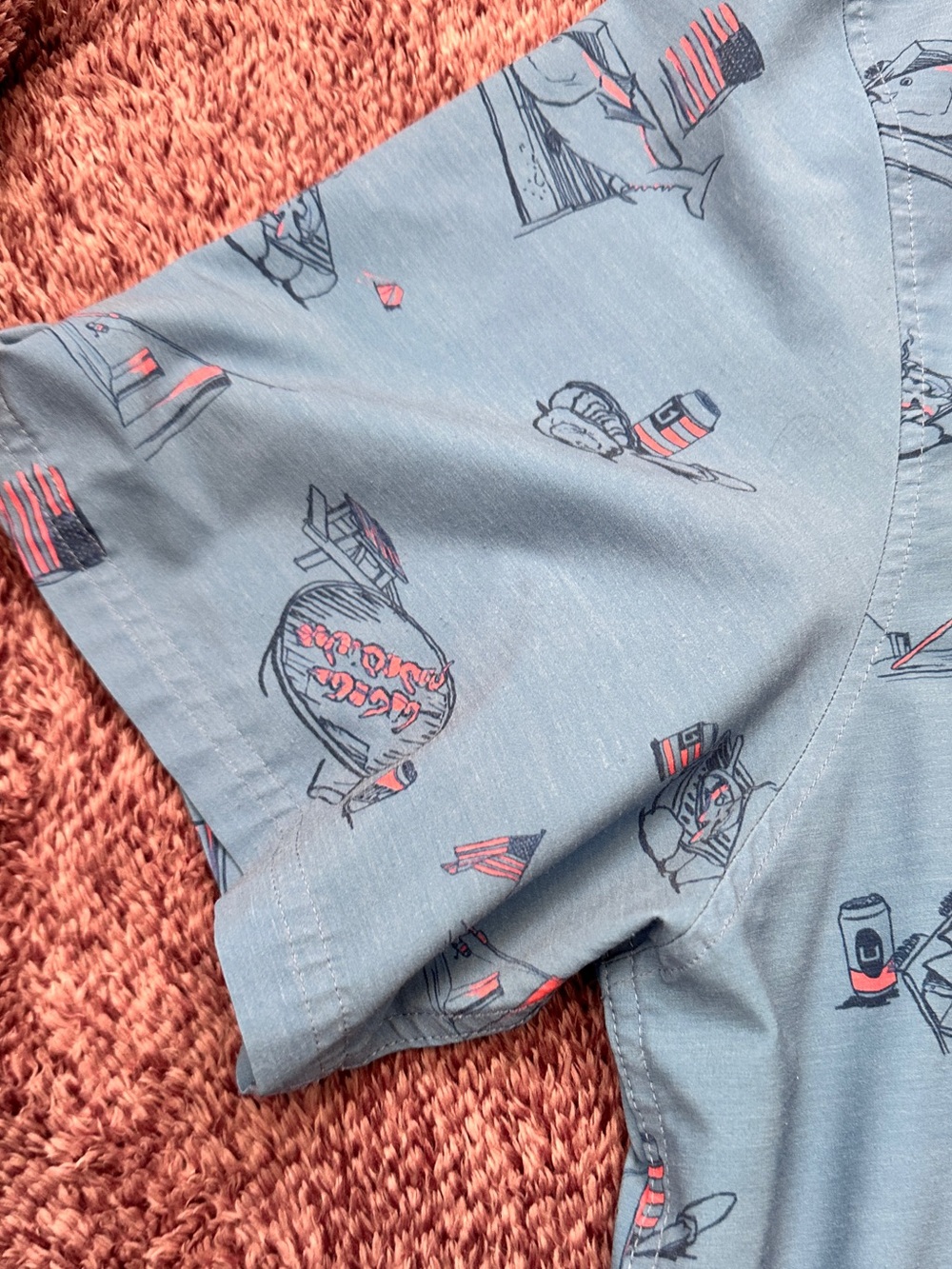 Huk Short-Sleeve Button-Down Shirt in Blue with Red American Accent Print - Picture 9 of 11
